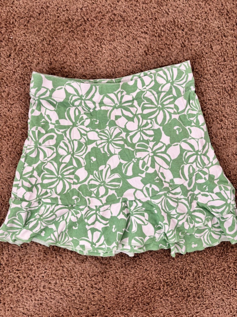 LOFT Green and White Floral Skirt with Ruffle Trim